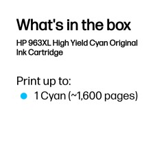 HP 963XL Cyan Ink Cartridge - 1600 Pages of Vibrant Prints | High-Quality, Long-Lasting Performance - 3JA27AE301